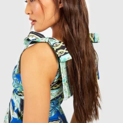 Robe Longue à Imprimé Palmier -Pas Cher Vêtue Diva Magasin gzz54763 blue xl 3