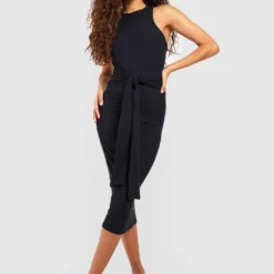 Robe Mi-longue Côtelée à Dos Nageur -Pas Cher Vêtue Diva Magasin gzz54810 black xl 2