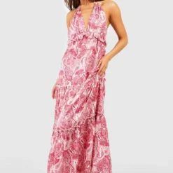 Robe Longue Froncée à Imprimé Cachemire -Pas Cher Vêtue Diva Magasin gzz54930 pink xl 2