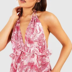 Robe Longue Froncée à Imprimé Cachemire -Pas Cher Vêtue Diva Magasin gzz54930 pink xl 3