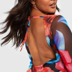 Grande Taille - Robe Longue Fleurie En Mesh -Pas Cher Vêtue Diva Magasin gzz55150 red xl 3