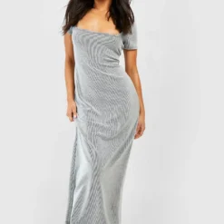 Petite - Robe Longue Côtelée à Manches Courtes