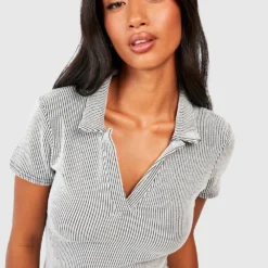 Petite - Robe Courte Côtelée à Manches Courtes -Pas Cher Vêtue Diva Magasin gzz55311 black xl 3