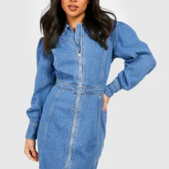 Petite - Robe Courte Zippée à Manches Longues -Pas Cher Vêtue Diva Magasin gzz55312 mid20wash xl 2