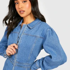 Petite - Robe Courte Zippée à Manches Longues -Pas Cher Vêtue Diva Magasin gzz55312 mid20wash xl 3