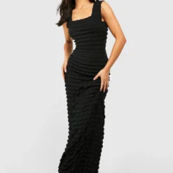 Petite - Robe Longue Texturée à Col Carré