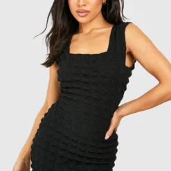 Petite - Robe Longue Texturée à Col Carré -Pas Cher Vêtue Diva Magasin gzz55316 black xl 3
