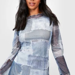 Petite - Robe Mi-longue En Mesh -Pas Cher Vêtue Diva Magasin gzz55330 denim blue xl 3