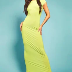Robe Mi-longue Basique à Manches Courtes -Pas Cher Vêtue Diva Magasin gzz55502 lime xl 2