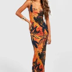 Robe Longue En Mesh Imprimé Tropical