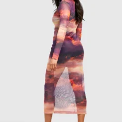 Robe Mi-longue En Mesh à Imprimé Nuages -Pas Cher Vêtue Diva Magasin gzz55511 orange xl 1 scaled