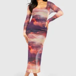Robe Mi-longue En Mesh à Imprimé Nuages -Pas Cher Vêtue Diva Magasin gzz55511 orange xl 2 scaled