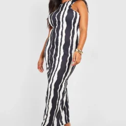 Grande Taille - Robe Longue Rayée à Col Nageur -Pas Cher Vêtue Diva Magasin gzz55816 black xl 2