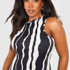 Grande Taille - Robe Longue Rayée à Col Nageur -Pas Cher Vêtue Diva Magasin gzz55816 black xl 3