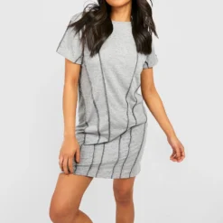 Petite - Robe T-shirt à Coutures Contrastantes 8 Petite - Robe T-shirt à Coutures Contrastantes -Pas Cher Vêtue Diva Magasin gzz55830 grey20marl xl 2