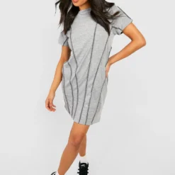 Petite - Robe T-shirt à Coutures Contrastantes 9 Petite - Robe T-shirt à Coutures Contrastantes -Pas Cher Vêtue Diva Magasin gzz55830 grey20marl xl 3