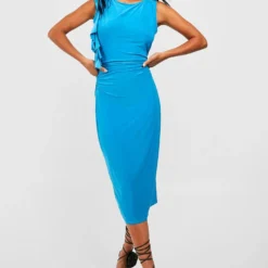 Petite - Robe Mi-longue Froncée Dos Nageur 8 Petite - Robe Mi-longue Froncée Dos Nageur -Pas Cher Vêtue Diva Magasin gzz55832 turquoise xl 2