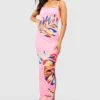 Petite - Robe Longue à Col Bénitier Et Imprimé Tropical -Pas Cher Vêtue Diva Magasin gzz55839 pink xl scaled