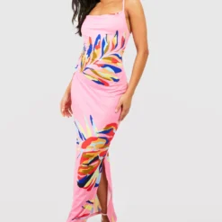Petite - Robe Longue à Col Bénitier Et Imprimé Tropical -Pas Cher Vêtue Diva Magasin gzz55839 pink xl 2 scaled