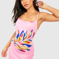 Petite - Robe Longue à Col Bénitier Et Imprimé Tropical -Pas Cher Vêtue Diva Magasin gzz55839 pink xl 3 scaled