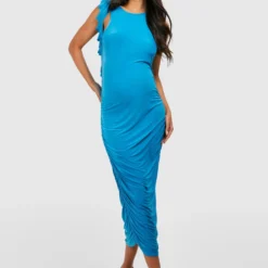 Maternité - Robe De Grossesse Froncée Dos Nu -Pas Cher Vêtue Diva Magasin gzz55851 turquoise xl 2 scaled