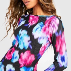 Robe Mi-longue Plissée Fleurie -Pas Cher Vêtue Diva Magasin gzz55885 black xl 3