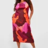 Grande Taille - Robe Mi-longue Imprimée Plissée -Pas Cher Vêtue Diva Magasin gzz55904 purple xl