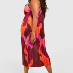 Grande Taille - Robe Mi-longue Imprimée Plissée -Pas Cher Vêtue Diva Magasin gzz55904 purple xl 1