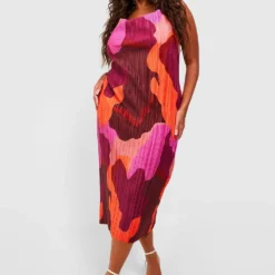 Grande Taille - Robe Mi-longue Imprimée Plissée -Pas Cher Vêtue Diva Magasin gzz55904 purple xl 2