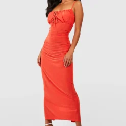 Petite - Robe Mi-longue Froncée Nouée -Pas Cher Vêtue Diva Magasin gzz55931 orange xl 2