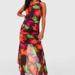 Petite - Robe Mi-longue En Mesh Imprimé Abstrait -Pas Cher Vêtue Diva Magasin gzz55934 multi xl 2