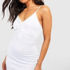 Petite - Robe Longue Côtelée Nouée à Dentelle -Pas Cher Vêtue Diva Magasin gzz55938 white xl 3