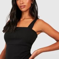 Petite - Robe Mi-longue à Col Carré En Tissu Recyclé -Pas Cher Vêtue Diva Magasin gzz56224 black xl 3