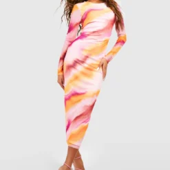 Robe Longue En Mesh à Imprimé Abstrait