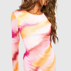 Robe Longue En Mesh à Imprimé Abstrait -Pas Cher Vêtue Diva Magasin gzz56300 pink xl 3 scaled