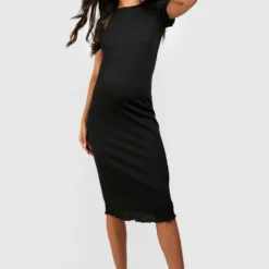 Maternité - Robe De Grossesse Mi-longue Côtelée