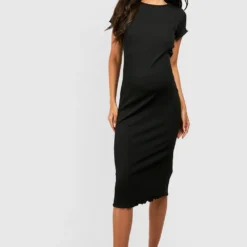 Maternité - Robe De Grossesse Mi-longue Côtelée -Pas Cher Vêtue Diva Magasin gzz56335 black xl 2