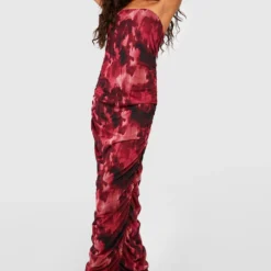 Robe Longue Imprimée Froncée En Mesh -Pas Cher Vêtue Diva Magasin gzz56353 maroon xl 2