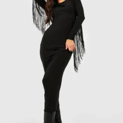 Tall - Robe Mi-longue à Franges -Pas Cher Vêtue Diva Magasin gzz56366 black xl 2