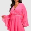 Grande Taille - Robe Patineuse à Manches évasées -Pas Cher Vêtue Diva Magasin gzz56664 hot20pink xl