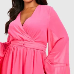 Grande Taille - Robe Patineuse à Manches évasées -Pas Cher Vêtue Diva Magasin gzz56664 hot20pink xl 3