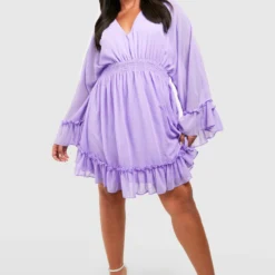Grande Taille - Robe Babydoll à Manches Larges
