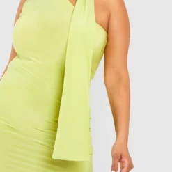 Grande Taille - Robe Courte Drapée Nouée 9 Grande Taille - Robe Courte Drapée Nouée -Pas Cher Vêtue Diva Magasin gzz56730 lime xl 3