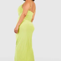Grande Taille - Robe Longue Soyeuse à Col Bénitier -Pas Cher Vêtue Diva Magasin gzz56731 lime xl 1 scaled