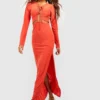 Robe Longue Soyeuse Nouée -Pas Cher Vêtue Diva Magasin gzz57047 orange xl