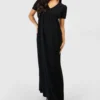 Maternité - Robe De Grossesse Texturée à Manches Bouffantes -Pas Cher Vêtue Diva Magasin gzz57065 black xl