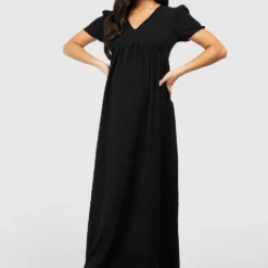 Maternité - Robe De Grossesse Texturée à Manches Bouffantes -Pas Cher Vêtue Diva Magasin gzz57065 black xl 2
