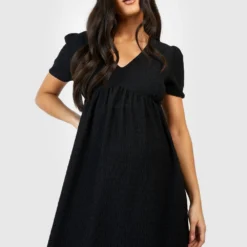 Maternité - Robe De Grossesse Texturée à Manches Bouffantes -Pas Cher Vêtue Diva Magasin gzz57065 black xl 3