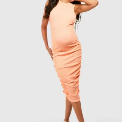 Maternité - Robe De Grossesse Moulante Texturée à Col Nageur -Pas Cher Vêtue Diva Magasin gzz57072 coral xl 2 scaled