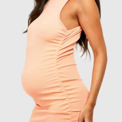 Maternité - Robe De Grossesse Moulante Texturée à Col Nageur -Pas Cher Vêtue Diva Magasin gzz57072 coral xl 3 scaled